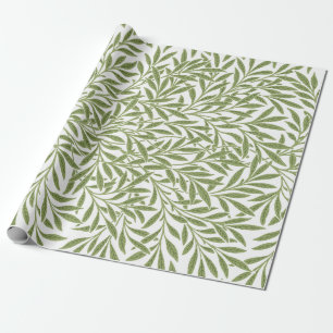 Papel De Presente Casamento Vintage, Padrão de Folhas de Salgueiro V