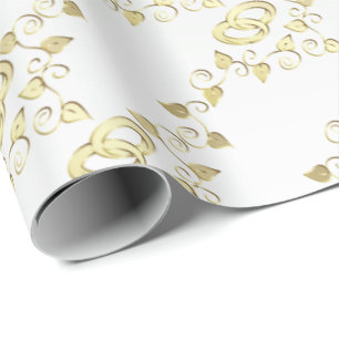 Papel De Presente Casamentos Dourados Elegantes Em Satin Branco