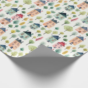 Papel De Presente Casas de Cores de Água Cores Bonitas Realidade