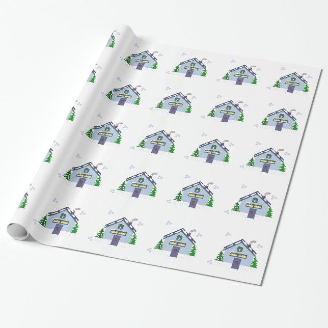 Papel De Presente Casas de Férias com Flocos de Neve (Desenrolado)