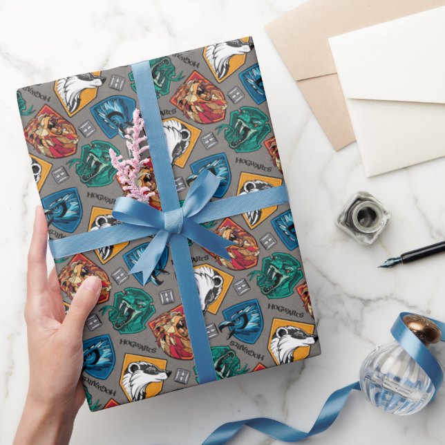 Papel De Presente Casas de HOGWARTS™ com Padrão Entrelaçado (Presentear)