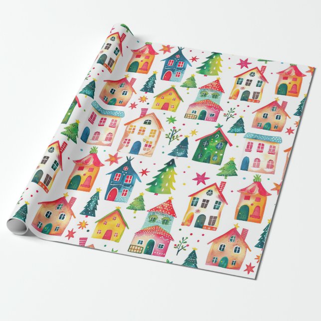 Papel De Presente Casas de Natal bonitas (Desenrolado)