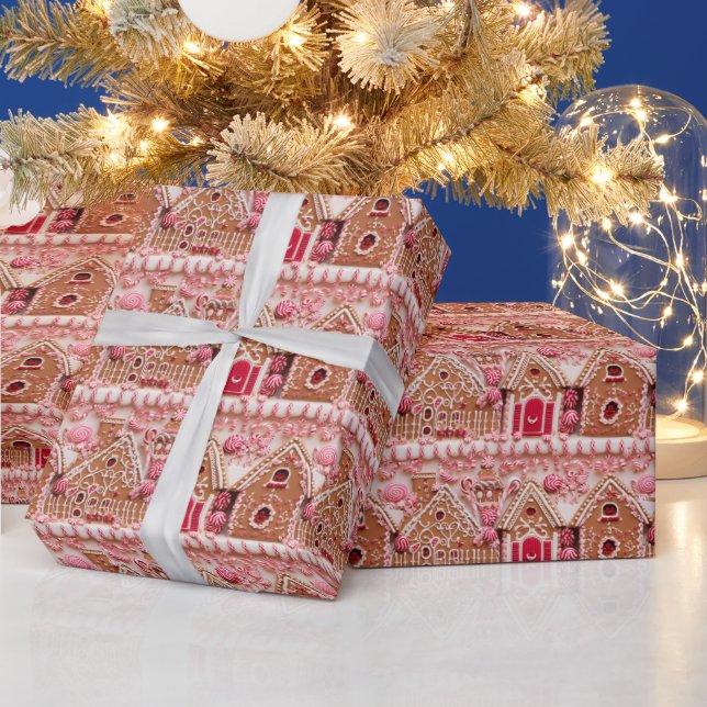 Papel De Presente Casas de pão rosa doce - Feriado festivo (Feriados)