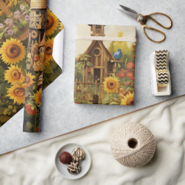 Papel De Presente Casas de pássaros do Jardim Sunflower