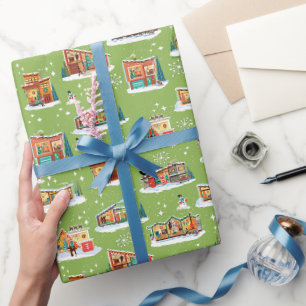 Papel De Presente Casas Modernas do Século médio Natal Avocado 4