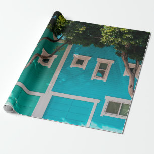 Papel De Presente Casas verdes e azuis ao lado de árvores na calça