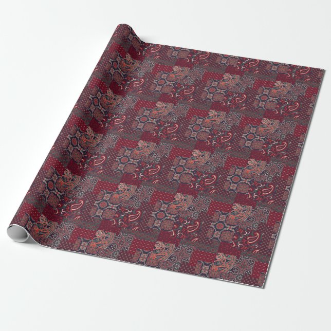 Papel De Presente Cashmere Paisley Silk: Patchwork de Abstrato Vinta (Desenrolado)