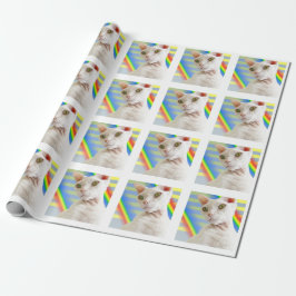 Papel De Presente Casper White Devon Rex Cat Rainbow Stripe