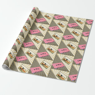 Papel De Presente Cassetes de Pop rosa + Ouro