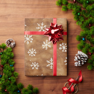 Papel De Presente Castanho Branco Inverno Flocos de Neve Natal Natal