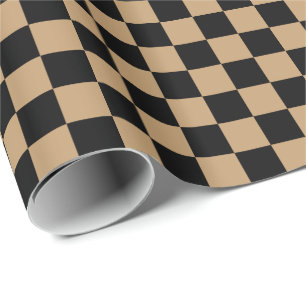 Papel De Presente Castanho Camelo/ Xadrez Preto