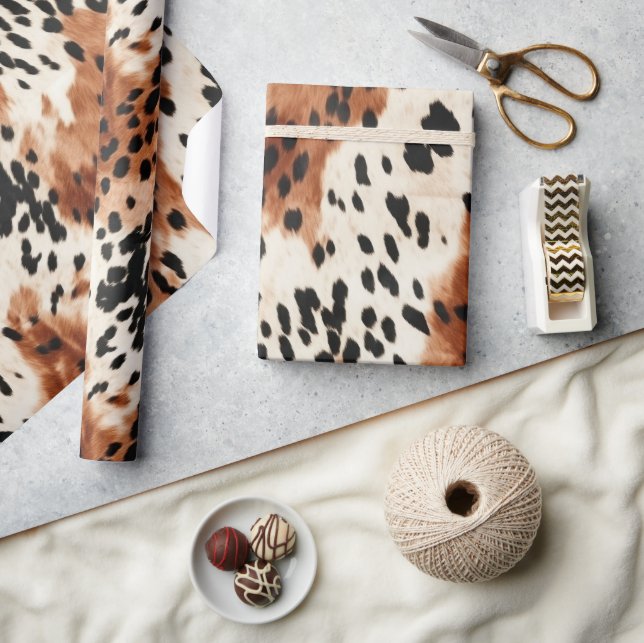 Papel De Presente Castanho-Creme-Animal Cowhide (Artesanato)
