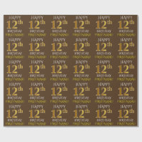 Castanho, Faux Dourado "FELIZ 12 ANIVERSÁRIO"