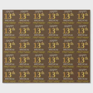 Papel De Presente Castanho, Faux Dourado "FELIZ 13 ANIVERSÁRIO"