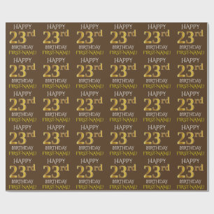 Papel De Presente Castanho, Faux Dourado "FELIZ 23 ANOS"