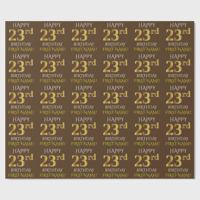 Papel De Presente Castanho, Faux Dourado "FELIZ 23 ANOS" (Aberto)