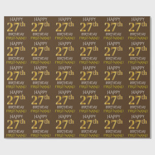 Papel De Presente Castanho, Faux Dourado "FELIZ 27 ANOS"