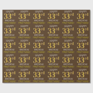 Papel De Presente Castanho, Faux Dourado "FELIZ 33 ANOS"