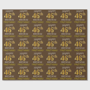 Papel De Presente Castanho, Faux Dourado "FELIZ 46 ANOS"