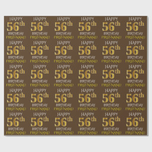 Papel De Presente Castanho, Faux Dourado "FELIZ 56 ANOS"