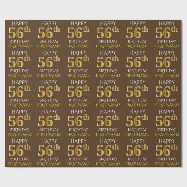 Papel De Presente Castanho, Faux Dourado "FELIZ 56 ANOS" (Aberto)