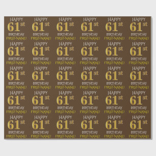 Papel De Presente Castanho, Faux Dourado "FELIZ 61rua ANIVERSÁRIO"