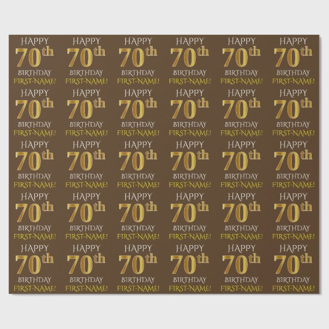 Papel De Presente Castanho, Faux Dourado "FELIZ 70 ANIVERSÁRIO" (Aberto)