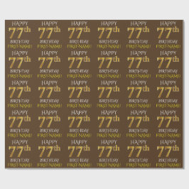 Papel De Presente Castanho, Faux Dourado "FELIZ 77 ANOS"