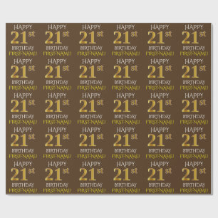 Papel De Presente Castanho, Faux Dourado "FELIZ aniversário de 21 an