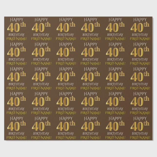 Papel De Presente Castanho, Faux Dourado "FELIZ aniversário de 40 an (Aberto)