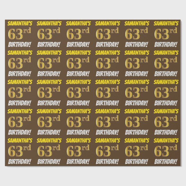 Papel De Presente Castanho, Faux/Imitação Dourada, "63º ANIVERSÁRIO" (Aberto)
