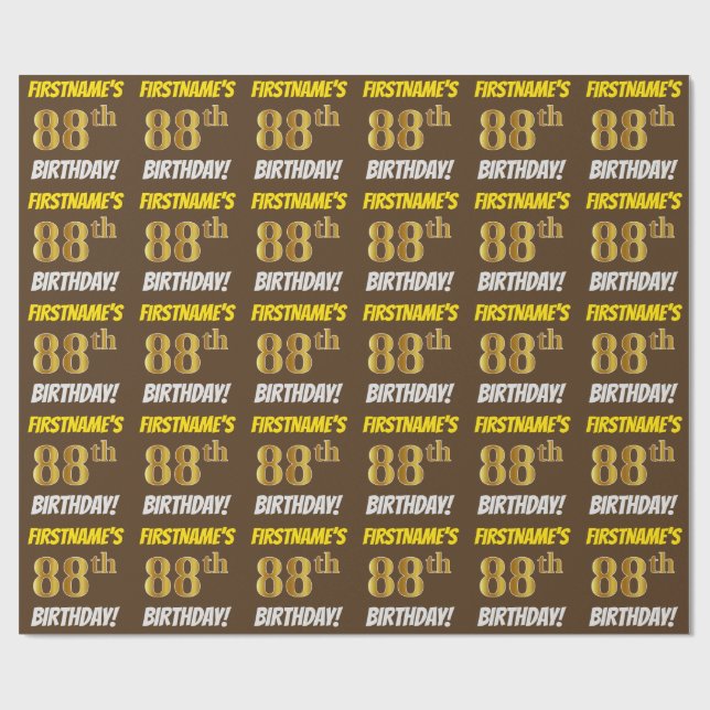 Papel De Presente Castanho, Faux/Imitação Dourada, "88º ANIVERSÁRIO" (Aberto)