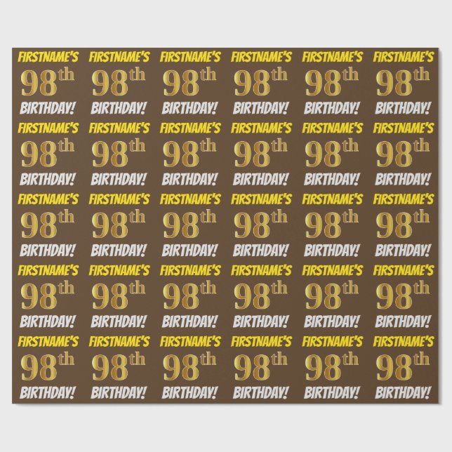 Papel De Presente Castanho, Faux/Imitação Dourada, "98º ANIVERSÁRIO" (Aberto)