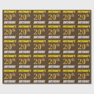 Papel De Presente Castanho, Faux/Imitação Dourada, "ANIVERSÁRIO 20"