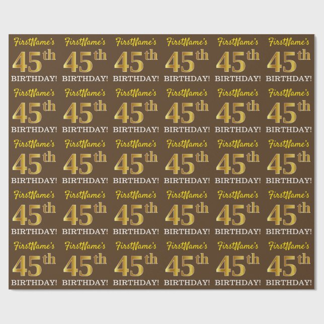 Papel De Presente Castanho, Imitação Dourada "45º ANIVERSÁRIO" (Aberto)