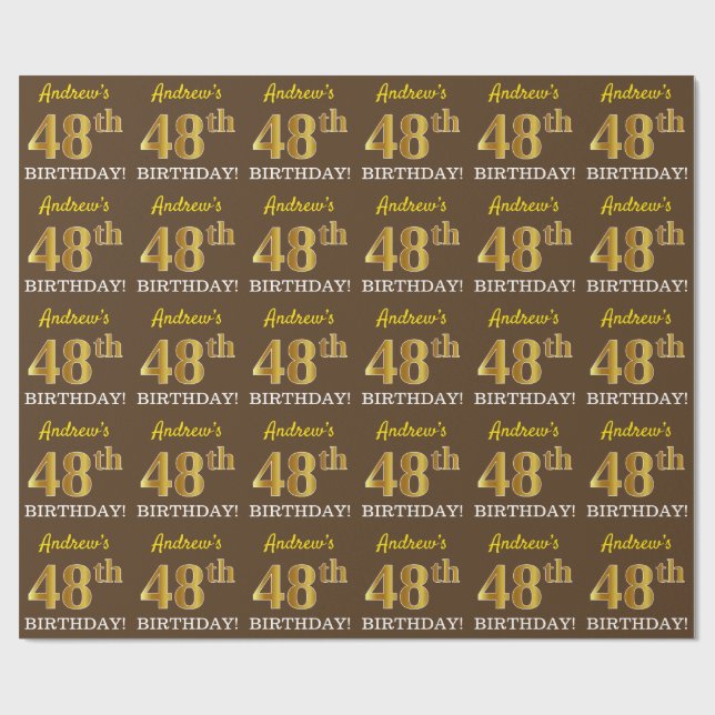 Papel De Presente Castanho, Imitação Dourada "48º ANIVERSÁRIO" (Aberto)