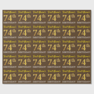 Papel De Presente Castanho, Imitação Dourada, "74º ANIVERSÁRIO"