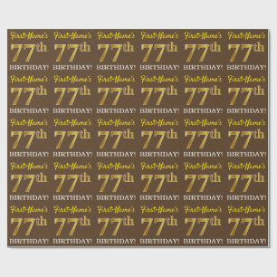 Papel De Presente Castanho, Imitação Dourada "77º ANIVERSÁRIO"