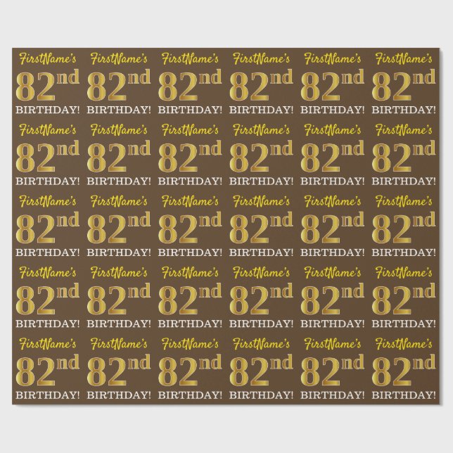 Papel De Presente Castanho, Imitação Dourada "82º ANIVERSÁRIO" (Aberto)