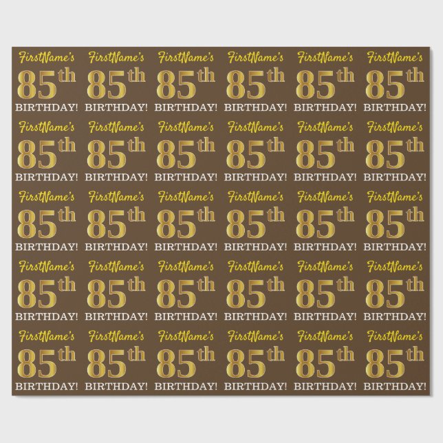 Papel De Presente Castanho, Imitação Dourada, "85º ANIVERSÁRIO" (Aberto)