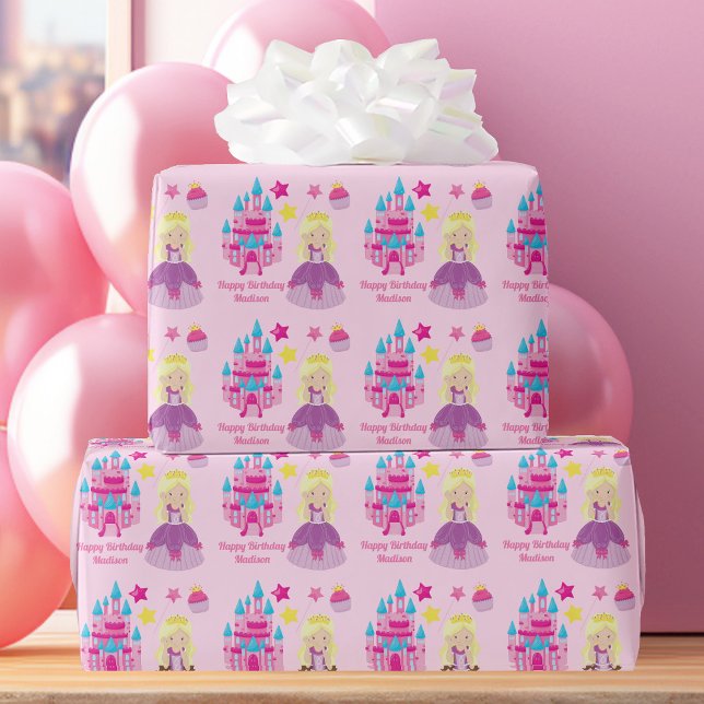 Papel De Presente Castelo de Aniversário Personalizado da Princesa R (Criador carregado)