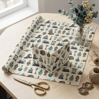 Papel De Presente Castelo de Conto de Fadas Coruja Branca Chapéu de