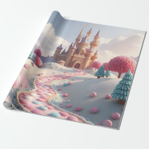 Papel De Presente Castelo de Fada de Camada Branca de Neve Rosa-Rosa