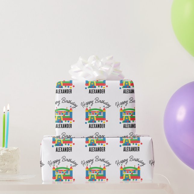 Papel De Presente Castelo de Pulo Saltitante Bola Nome Crianças (Presentes para festas)
