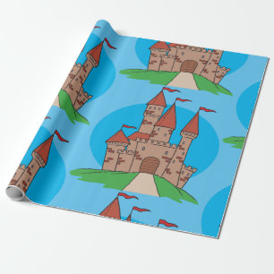 Papel De Presente Castelo Medieval na Colina com Bandeiras Vermelhas
