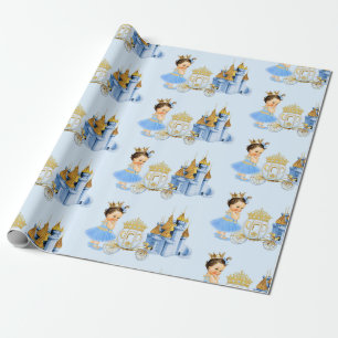 Papel De Presente Castelo Real Princesa Carruagem Azul Dourado Menin