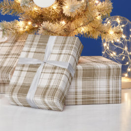 Papel De Presente Casual Aconchegante Bege Creme Linho Xadrez