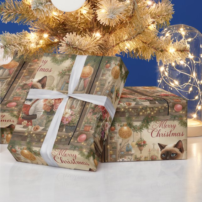 Papel De Presente Cat Christmas temido pelo gato siamês em florista (Feriados)