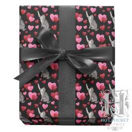 Papel De Presente Cat Hearts Valentine Gift Wrapping Paper - Black