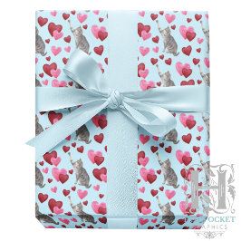 Papel De Presente Cat Hearts Valentine Gift Wrapping Paper - Blue